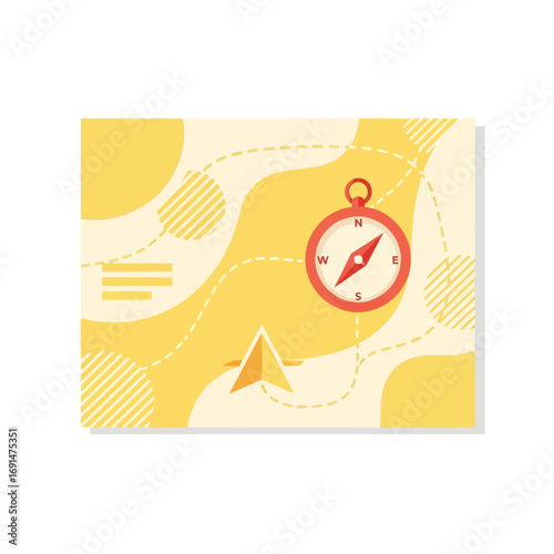 Vintage exploration map with a compass rose showing direction for a Columbus Day and Age of Discovery theme.