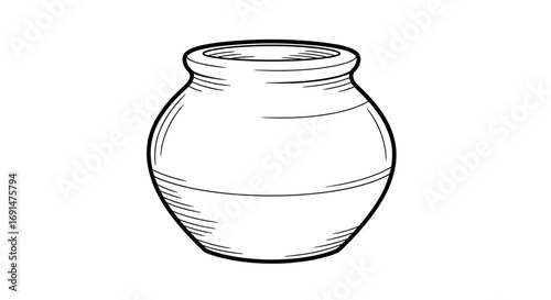 Hand-drawn outline of a classic ceramic pot with a wide opening