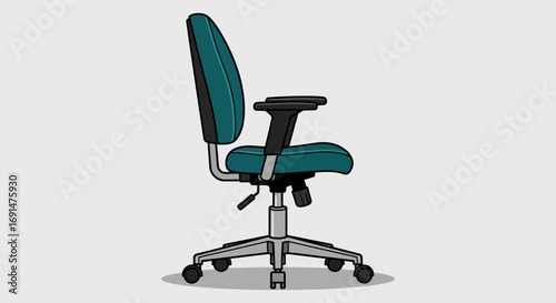 Teal Ergonomic Office Chair Illustration with Black Armrests and Silver Base