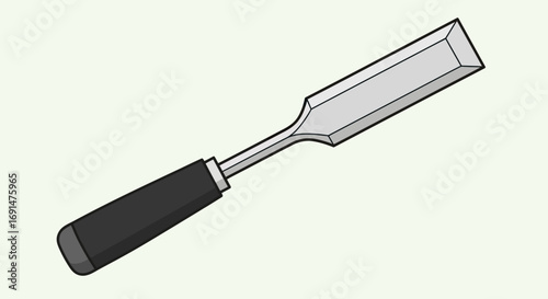 Clean vector illustration of a woodworking chisel with a sharp beveled blade and black handle.