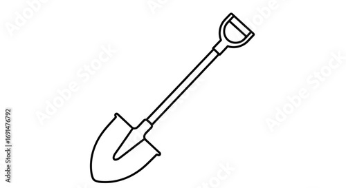 Simple Black and White Outline of a Garden Shovel