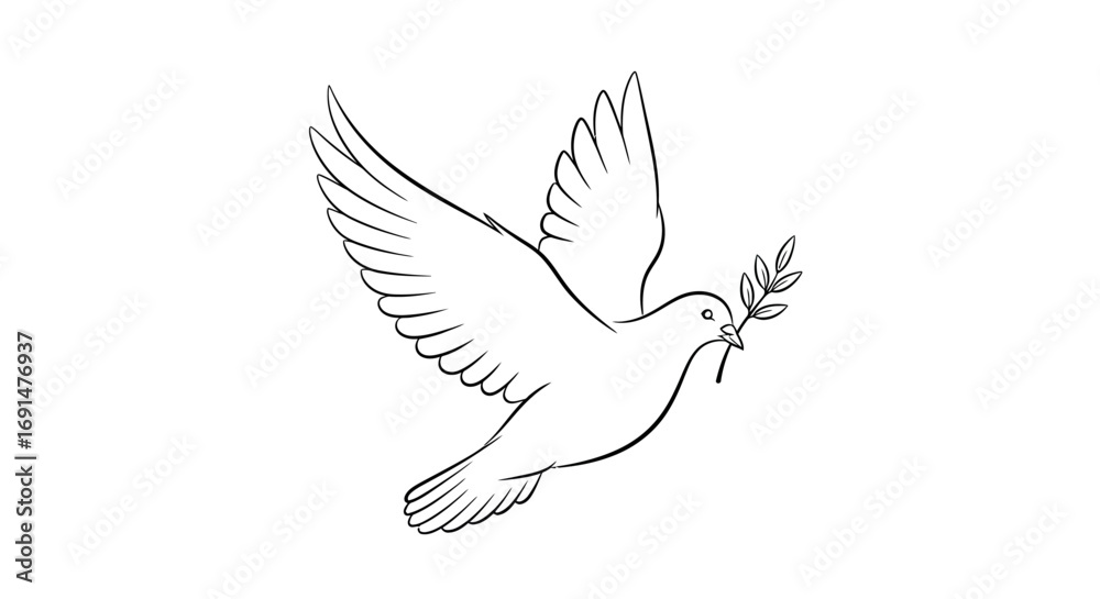 Fototapeta premium Line Art Dove with Olive Branch Symbolizing Peace and Hope