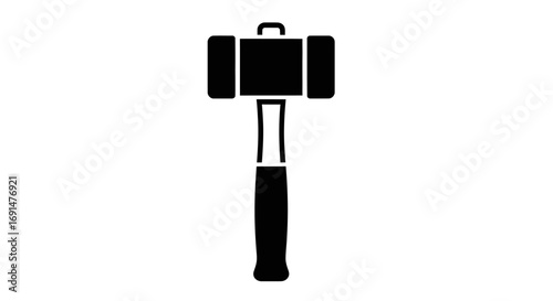 Black Rubber Mallet with Handle and Head, Tool Icon