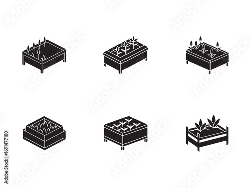 Elevated Garden Bed Variations in Vector Format for Sustainable Gardening and Urban Agriculture Design Projects