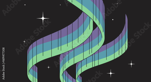 Stylized Aurora Borealis with Green, Blue, and Purple Bands