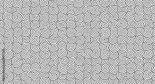 Dense Black and White Swirl Pattern with Interlocking Elements