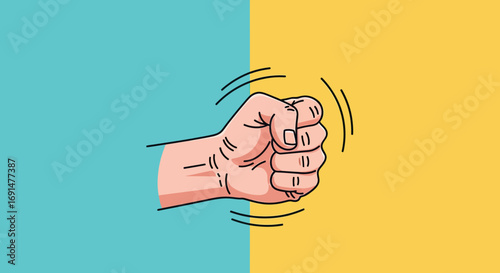 Cartoon Hand Knocking: Fist with Motion Lines, Light Skin Tone