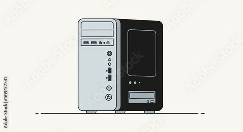 Simple Line Art Illustration of a Modern Computer Case
