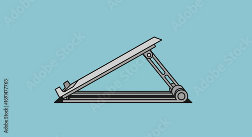 Grey adjustable ergonomic laptop stand with a foldable design, side view vector illustration.