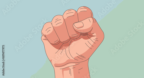 Cartoon Fist Clenched in a Powerful Gesture, Showing Strength and Solidarity