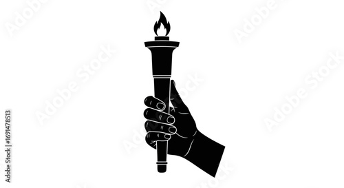 Silhouette of a Hand Holding a Flaming Torch Aloft