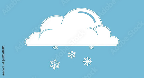 White Cloud with Snowflakes Falling, Simple Winter Illustration