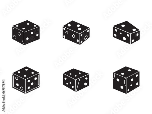 Isometric Dice Vector Illustration in Black and White Gaming Concept for Design and Illustration Six Different Dice Shapes