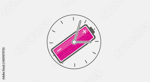 Battery Clock Icon: Time and Energy Concept in Graphic Design