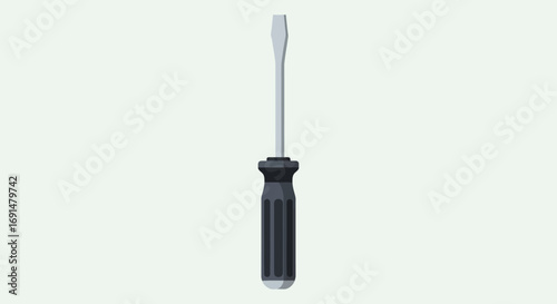 Flathead Screwdriver Illustration: Black Handle and Silver Blade