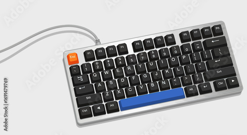 Computer Keyboard with Black Keys and a Blue Spacebar, Vector Illustration