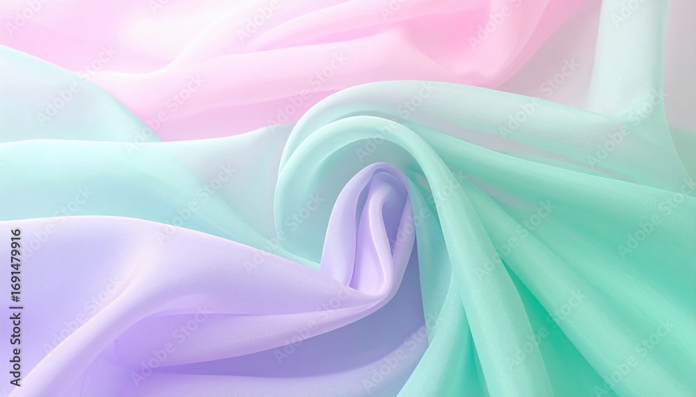 Obraz premium パステルカラー グラデーション 柔らかい ふわふわ 優しい 質感 シルク サテン シフォン 軽やか ドレープ 夢幻的 フェミニン ロマンチック 癒し 春 パステル調 淡い 透明感 美しい 優雅