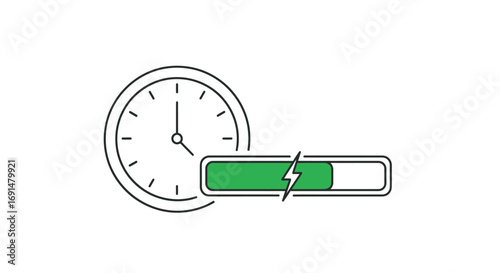 Clock and Charging Battery Indicator with Lightning Bolt Icon