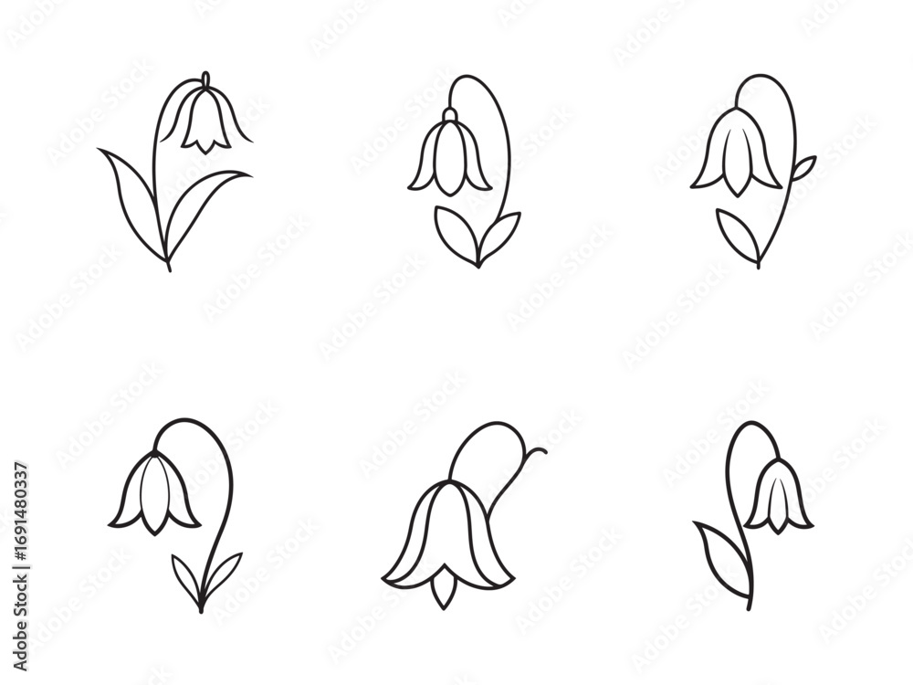 Fototapeta premium Minimalist Bellflower Line Art Illustration of Delicate Floral Designs for Botanical Prints and Creative Projects with White Background
