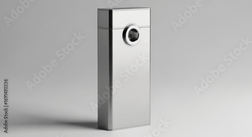 Sleek polished silver metallic rectangular USB flash drive with a distinctive circular port