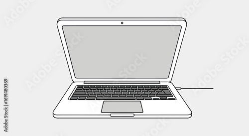 Open White Laptop with Gray Screen and Keyboard