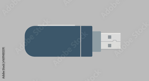 Flat Design Illustration of a Dark Gray USB Flash Drive