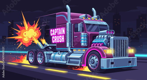 Stylized Pink Semi-Truck "Captain Crush" with Explosive Action