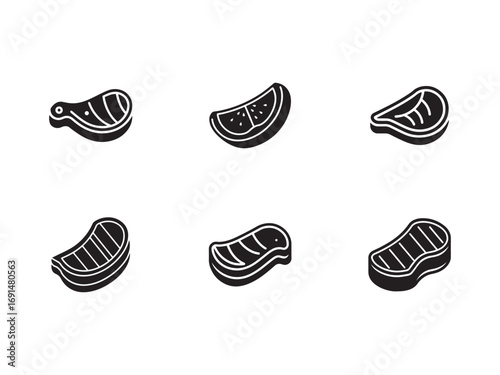 Minimalist black and white meat icon set different steak cuts vector illustration for restaurant menu and butcher shop advertisement