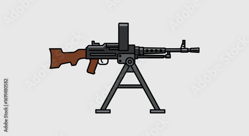 Stylized Machine Gun with Bipod and Wooden Stock
