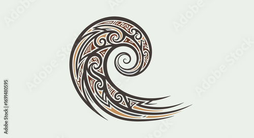 Abstract Swirling Wave Design with Brown and Black Tribal Pattern