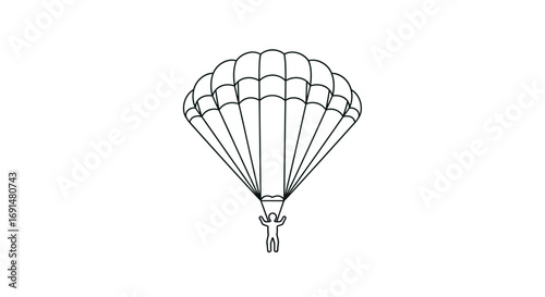 Minimalist Black Outline Parachute Icon with Person Skydiving, Arms Raised, Simple Vector Illustration