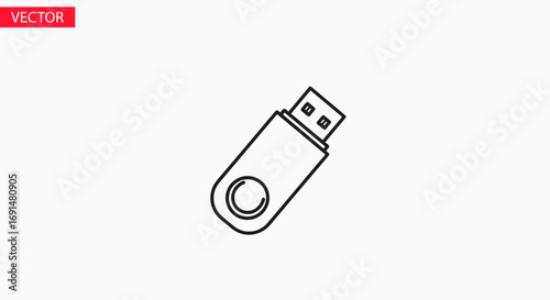 Simple Black and White USB Flash Drive Icon Illustration
