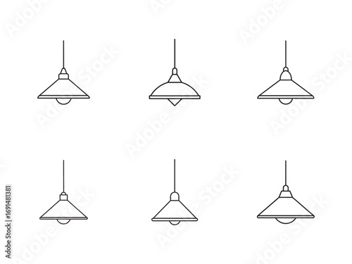 Minimalist Line Art Illustration of Hanging Lamps Variety of Designs Simple and Clean Lighting Fixture Concepts for Modern Interiors