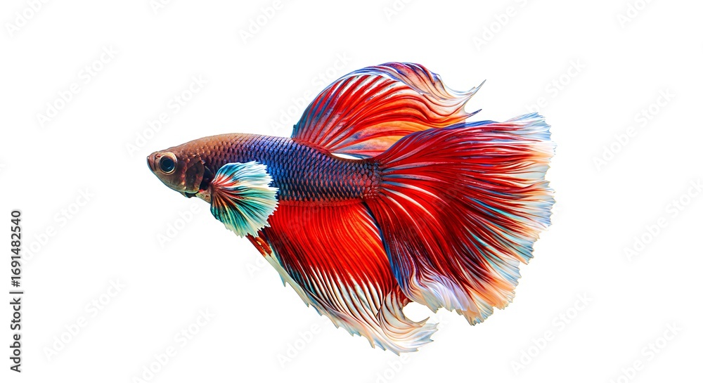 Fototapeta premium Siamese Fighting Fish: Red, Blue, and White Elegance