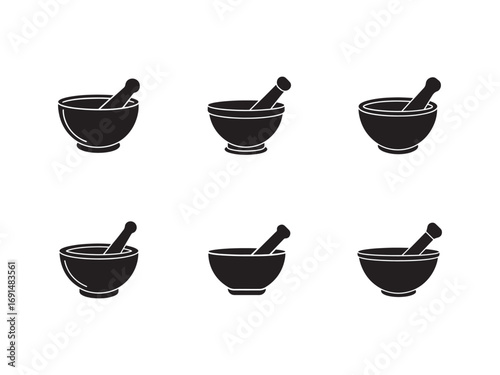 Mortar and Pestle Vector Illustration Set Black and White Apothecary Symbols for Culinary and Medicinal Applications