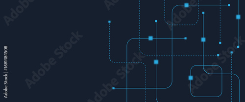Abstract digital AI circuit board background with tech icons. Digital technology motherboard texture design. Engineering circuit board concept for poster, header, banner, website, presentation