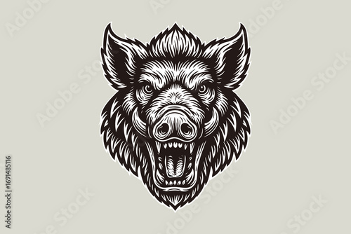 wild boar head illustration in carved style