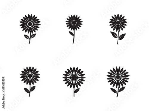 Seamless Pattern with Black and White Sunflower Silhouettes for Floral Designs and Backgrounds Perfect for Textiles and Creative Projects