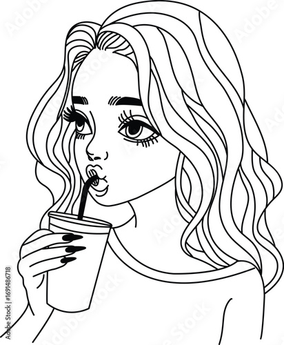 Young woman in a stylish outfit vibrant colors modern illustration