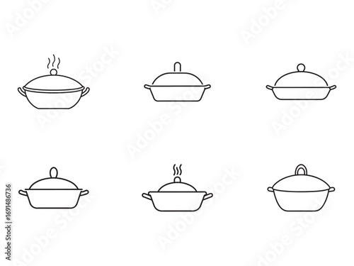 Set of cooking pot icons in outline style kitchenware and cookware illustration for culinary designs