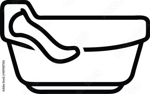 Bath tub icon with baby support in simple line art style