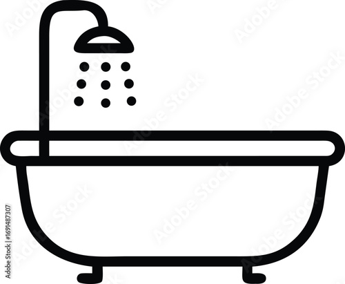 Bathtub with shower head in minimal outline style