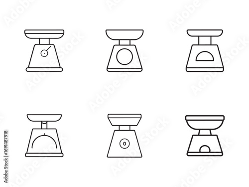 Set of Simple Black Outline Kitchen Scales Icons for Measurement and Culinary Designs Six Variations