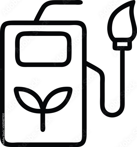 Biofuel outline icon showing plant symbol on fuel pump concept design