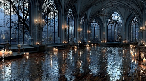 Wallpaper Mural Interior view of a gothic hall with large windows and candle light. Torontodigital.ca