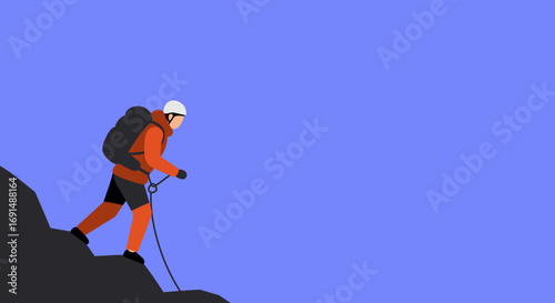 Adventurous mountaineer descending a rugged cliff face, embodying challenge, determination, and outdoor exploration. Ideal for travel, sports, and lifestyle themes.