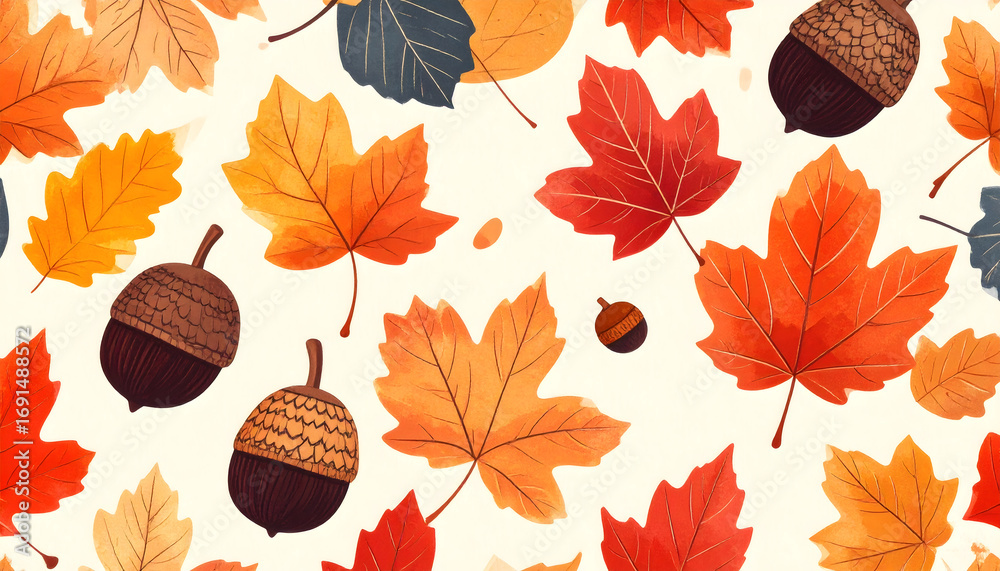 Obraz premium 紅葉の落ち葉と団栗