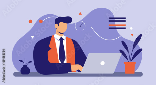 Professional man working diligently on a laptop, representing business, productivity, and remote work. Ideal for technology, finance, or lifestyle concepts.
