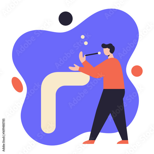 Man with a magic wand creating or influencing ideas in a dynamic abstract setting. Represents innovation, problem-solving, and creative solutions in business or lifestyle.