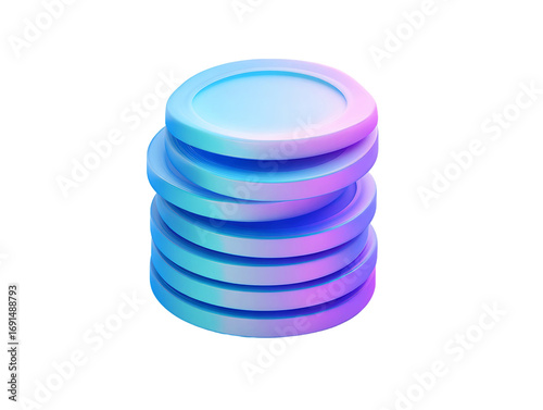 Stack of light blue and purple coins with a gradient effect on a transparent background, PNG